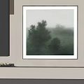 Contemporary Abstract Painting With Misty Forest Elements And Soft Green Tones For Interior Art