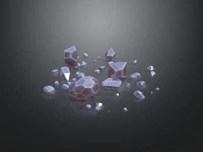 Floor Stack Of Geometric Transparent And Pink Crystalline Objects On Dark Surface 3d model
