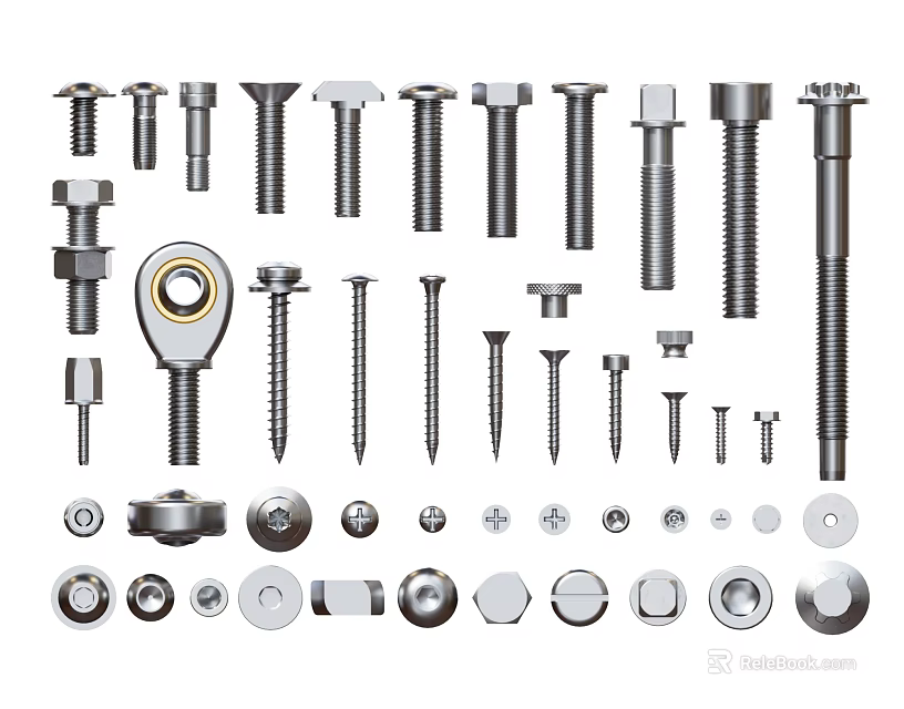 Diverse Metal Hardware Tools Including Bolts Nuts Screws Washers And Eye Bolts 3d model 