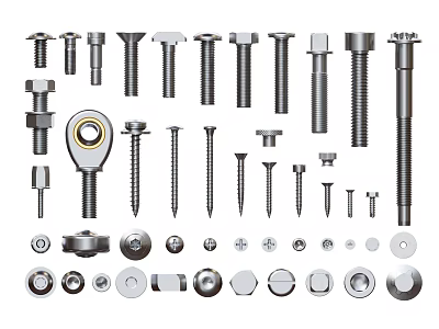 Diverse Metal Hardware Tools Including Bolts Nuts Screws Washers And Eye Bolts 3d model