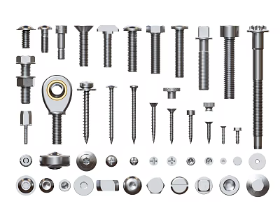 Diverse Metal Hardware Tools Including Bolts Nuts Screws Washers And Eye Bolts 3d model