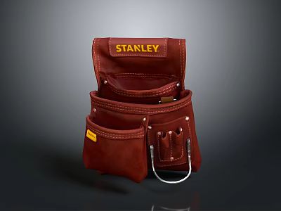 STANLEY Red Leather Workwear Tool Pouch With Multiple Pockets And Hook 3d model