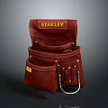 STANLEY Red Leather Workwear Tool Pouch With Multiple Pockets And Hook 3d model