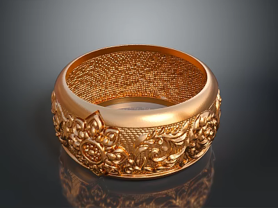 Luxury Golden Bracelet With Intricate Carved Patterns For Fashion Accessories 3d model