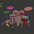 Red Complete Drum Set with Multiple Drums and Cymbals Musical Instrument 3d model