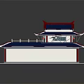 Chinese Style Residential Building With Blue Tiled Roof Red Decorations And White Walls