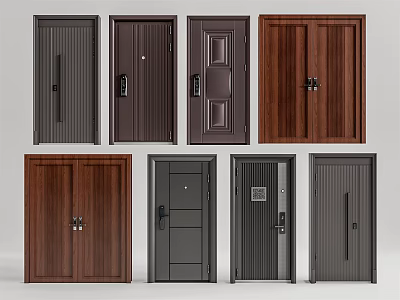 Various Security Doors With Single Double Panels Modern Designs And Metal Wood Finishes 3d model