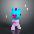 Cute Fantasy Creature With Blue Head Purple Horn Pink Heart Nose Crossed Hands Golden Stars