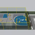 Outdoor Sports Area With Basketball Court Ping Pong Tables Green Lawn And Trees