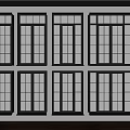 Stylish Black Framed Glass Windows Arranged On White Wall With Multiple Panels 3d model