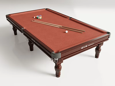Professional Billiard Table With Brown Felt Surface Pool Balls And Cue Sticks 3d model
