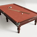 Professional Billiard Table With Brown Felt Surface Pool Balls And Cue Sticks 3d model