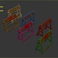 Wooden Folding Stools With Red Accents For Workshop And Home Use