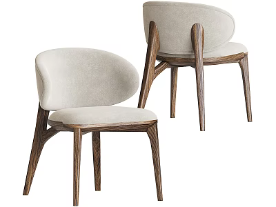 Modern Curved Backrest Dining Chairs With Light Upholstery And Dark Wooden Legs 3d model