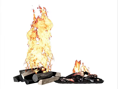 Garden Decorative Fire Pit With Burning Wood Logs And Flames 3d model