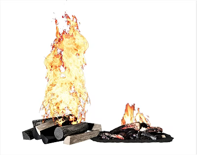 Garden Decorative Fire Pit With Burning Wood Logs And Flames 3d model