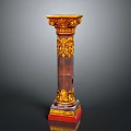 Classical Decorative Column With Gold Carvings Dark Brown Body And Red Base