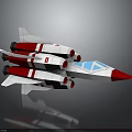 Detailed White and Red Spaceship Featuring Blue Cockpit and Multiple Engines