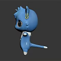 Blue Cartoon Cat Character With Big Eyes White Belly And Yellow Ring Ears