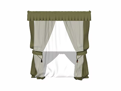 Green Curtains with Pleated Top Sheer Panels and Tassel Ties Home Decor 3d model