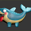 Cartoon Blue Shark Toy With Open Mouth Red Tongue And Pink Cheeks