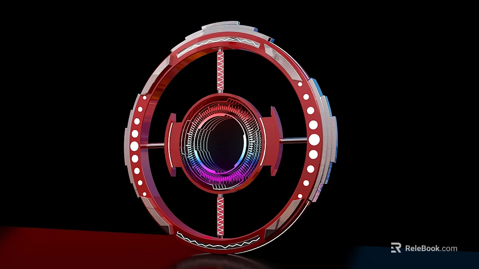 Futuristic Red Circular Device With Illuminated Center And Surrounding White Lights 3d model 