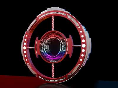 Futuristic Red Circular Device With Illuminated Center And Surrounding White Lights 3d model