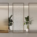 Modern Glass Partitions With Metal Frames And Decorative Plants In Interior Design