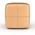 Upholstered Tan Cube Ottoman With Stitched Leather Surface For Home Decor 3d model