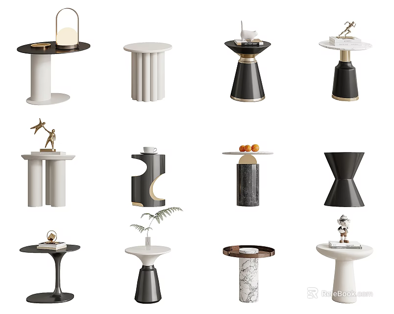 Modern Side Tables With Diverse Designs And Decorative Elements For Home Spaces 3d model