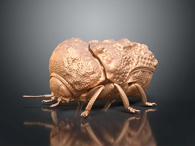 Detailed Bronze Beetle Sculpture With Textured Surface And Black Base Reflection 3d model