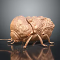 Detailed Bronze Beetle Sculpture With Textured Surface And Black Base Reflection