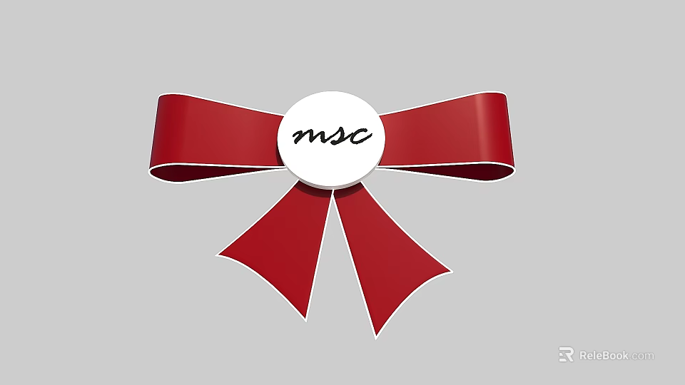 Red Decorative Bow with White Circular Center and MSC Logo Design 3d model