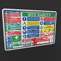 Hospital Building Site Safety Sign With Fire Action And First Aid Information