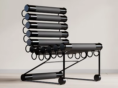 Modern Black Leisure Chair With Metal Frame Cylindrical Cushions And Circular Ring Details 3d model