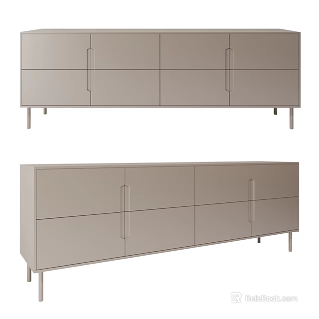 Modern TV Stand Design with Cabinet Doors Drawers and Metal Legs 3d model 