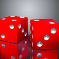 Two Red Dice With White Dots On Glossy Surface Showing Clear Reflections