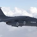 Gray Passenger Plane Flying With Four Engines And Red Tail Logo In Clouds