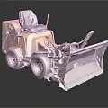 Small Yellow Snowplow Vehicle With Black Seat Worn Tires And Plow Blade