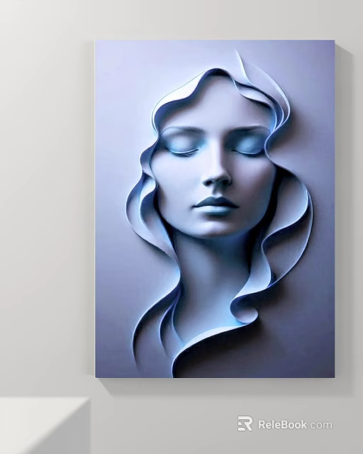 Abstract Painting Of Female Face With Wavy Hair Soft Light Blue Tones And 3D Design 3d model 