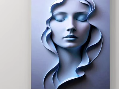 Abstract Painting Of Female Face With Wavy Hair Soft Light Blue Tones And 3D Design 3d model