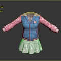 Blue And Pink Hooded Jacket With White Skirt And Logo Fashion Outfit
