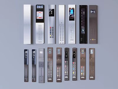Modern Elevator Control Panels Featuring Various Designs Buttons And Digital Displays 3d model