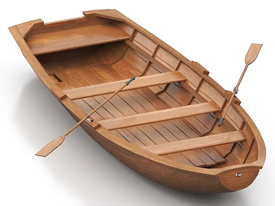 Small Handcrafted Traditional Wooden Boat With Wooden Seats And Paddles 3d model