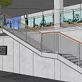 Modern Interior Space With Two Level Structure Staircase Glass Railing And Columns