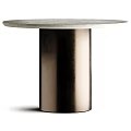 Elegant Round Marble Dining Table Set With Bronze Cylindrical Metal Base For Modern Home Decor