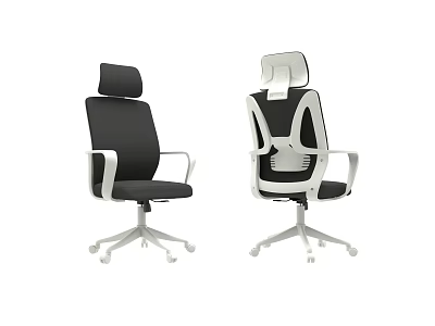 Black and White Office Chair with Headrest Breathable Backrest and Wheeled Base 3d model