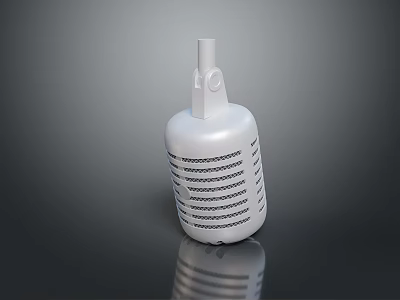Classic White Microphone With Retro Striped Design And Shiny Surface 3d model