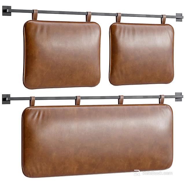 Brown Leather Cushions With Different Sizes On Black Metal Bar 3d model 