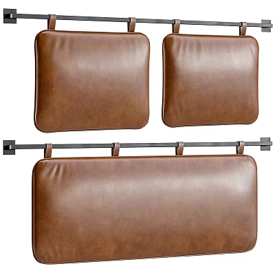 Brown Leather Cushions With Different Sizes On Black Metal Bar 3d model